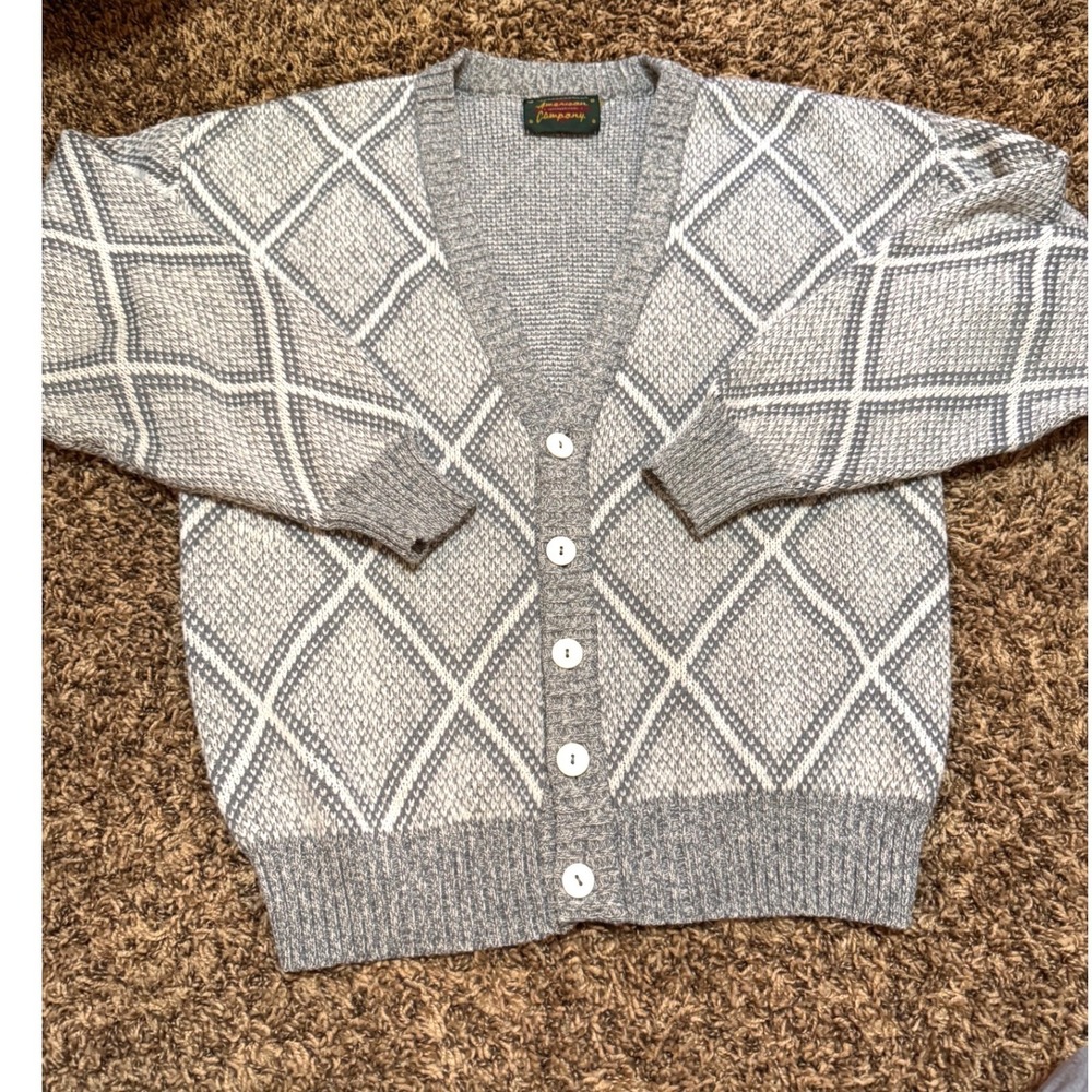 Vintage American International Company Gray Diamond Knit Button Front Cardigan